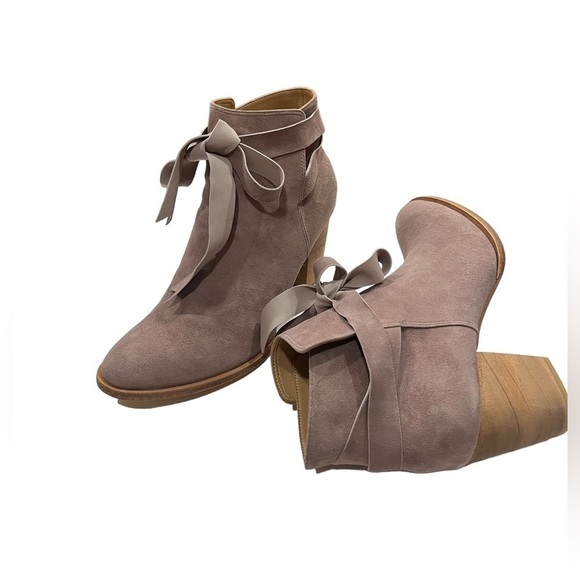 Huma Blanco Womens Size 40 Pink Suede Leather Booties Block Heels Pull On - Picture 5 of 9